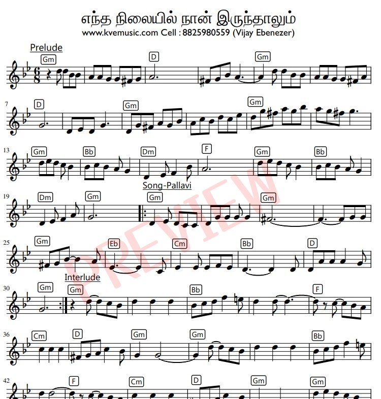 Endha Nilaiyil Naan Irundhalum - Tamil Christian Song Keyboard Notation Sheet Music Notes Free Download