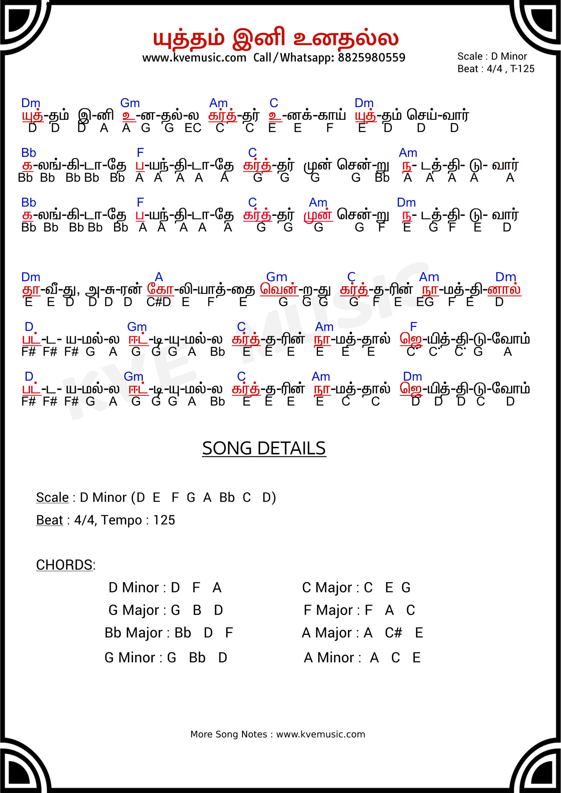 Yuththam Ini Unathalla Song Abcd Keyboard Notes PDF